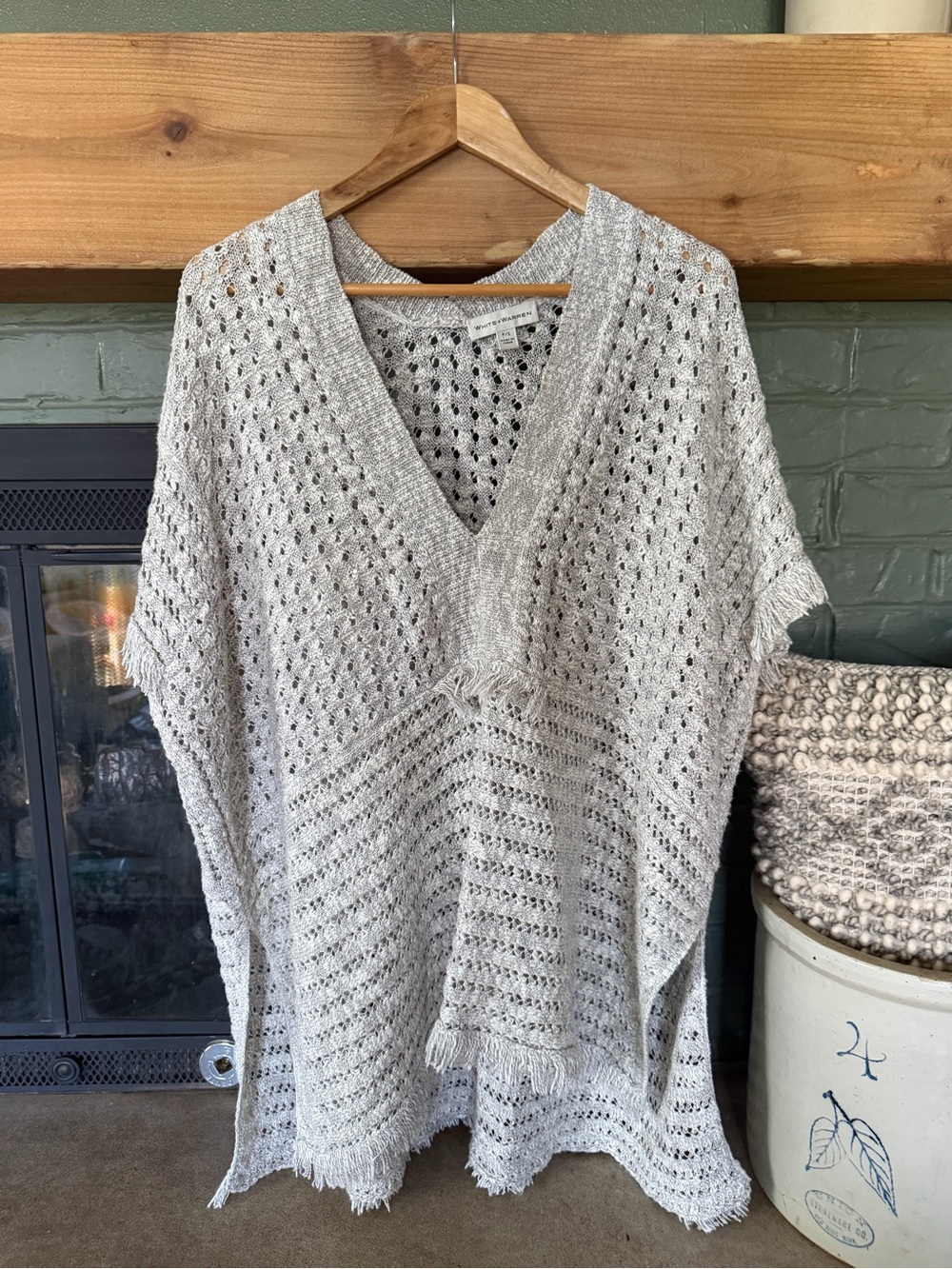 White‎ + Warren | Open Knit Boho Oversized Shawl Top, small